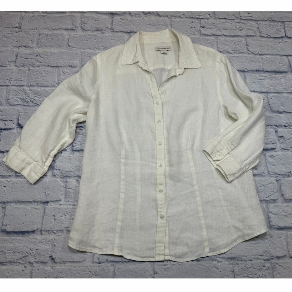 Coldwater Creek off white Ivory Linen 3/4 sleeve Button up Top Summer Med 10-12